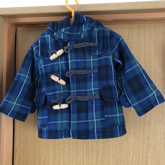 ダッフルコート　グリーン　チェック　80  キッズ/ベビー/マタニティのベビー服(~85cm)(ジャケット/コート)の商品写真