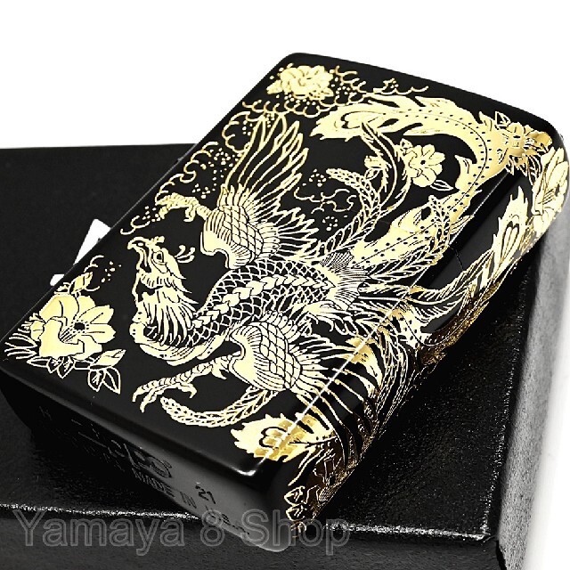 ZIPPO(ジッポー)の新品 ZIPPO 鳳凰 サイド２面彫り ゴールド＆ブラック ジッポー ライター メンズのファッション小物(タバコグッズ)の商品写真