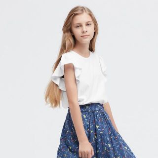 ユニクロ(UNIQLO)のユニクロ　スムースコットンフリルTシャツ　半袖　130(Tシャツ/カットソー)