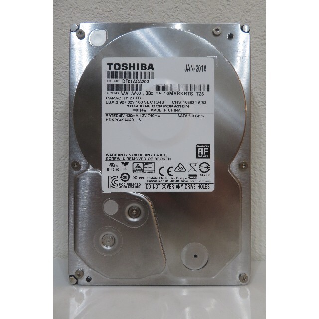 ①東芝製 内蔵HDD 2TB DT01ACA200 SerialATA