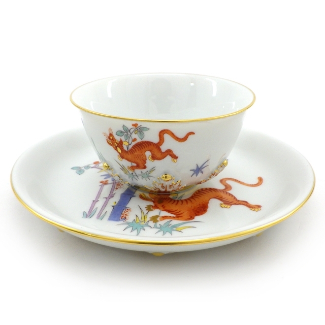 MEISSEN(マイセン)のMeissen マイセン シノワズリ 柿右衛門様式 竹虎 煎茶碗・受け皿 時の印 AR 2000年 世界50個限定 食器 湯のみ 茶托 C&S 【中古】【送料無料】 インテリア/住まい/日用品のキッチン/食器(食器)の商品写真