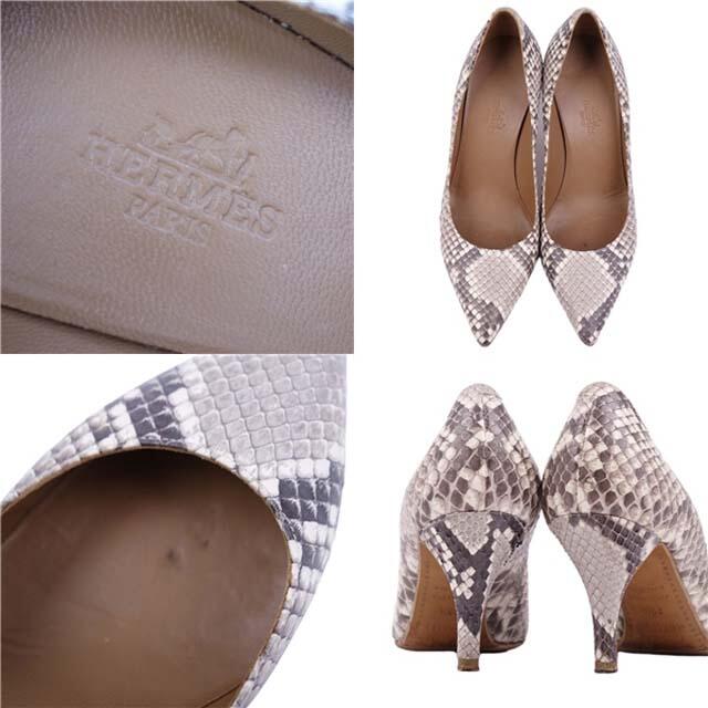 HERMES - エルメス パンプス パイソンレザー ヘビ革 35 1/2 HERMES - エルメス パンプス パイソンレザー ヘビ革 35 1/2