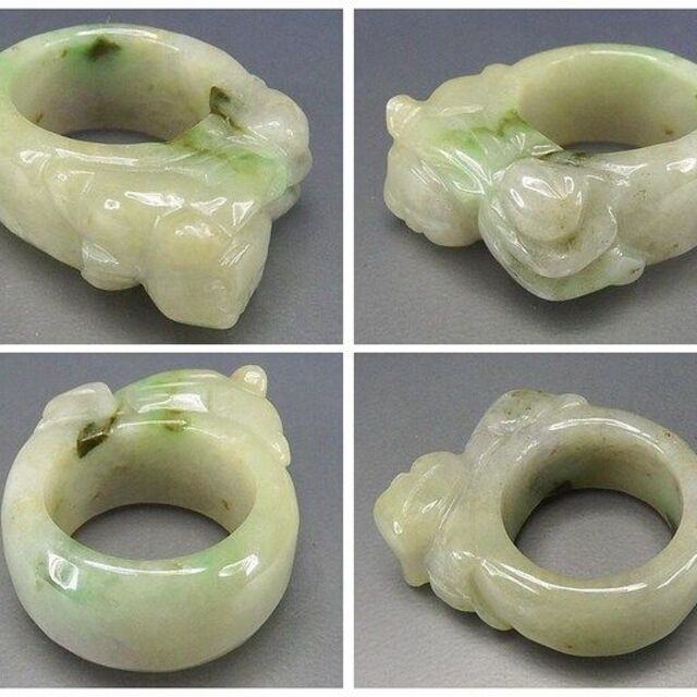 緑入りひすい本翡翠指輪ヒキュウ手彫りAAA天然石一点物約21号U0506プライム 1