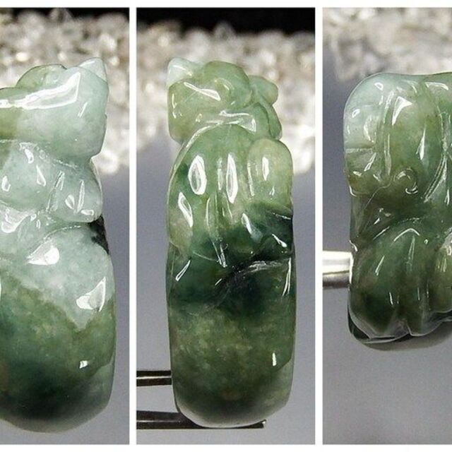 緑柄入りひすい本翡翠指輪ヒキュウ手彫りAAA天然石一点物約21号プライム レディースのアクセサリー(リング(指輪))の商品写真