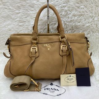 PRADA - カード付✨ プラダ ハンドバッグ 2way ゴールド金具 キャメル PRADA - カード付✨ プラダ ハンドバッグ 2way ゴールド金具 キャメル