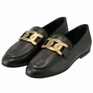 トッズ(TOD'S)のTOD'S レザー ローファー メタルチェーン フラットシューズ 靴(ローファー/革靴)