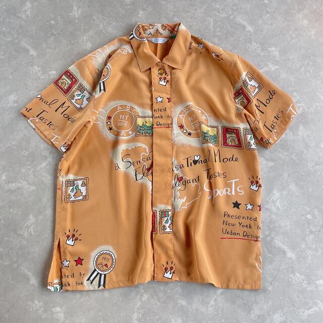 PANAMA BOY(パナマボーイ)のused レトロ オレンジ 柄 ブラウス 古着 ヴィンテージ vintage レディースのトップス(シャツ/ブラウス(半袖/袖なし))の商品写真