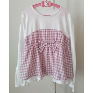 ベベ(BeBe)のSLAP SLIP 140 ピンクギンガムチェック長袖カットソー　Tシャツ(Tシャツ/カットソー)