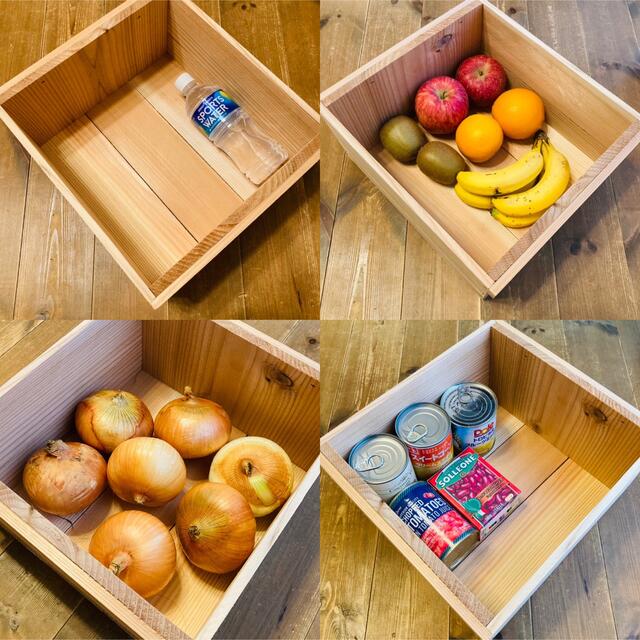 りんご箱 角小箱 4箱 // 木箱 棚 ストレージボックス ウッドボックス