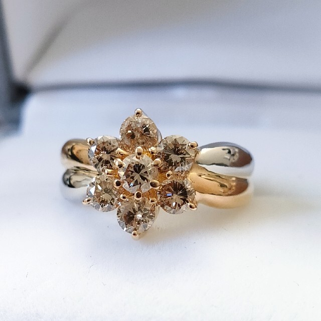 ブラウンダイヤモンド フラワー リング K18YG Pt900 1.00ct konfidants.com