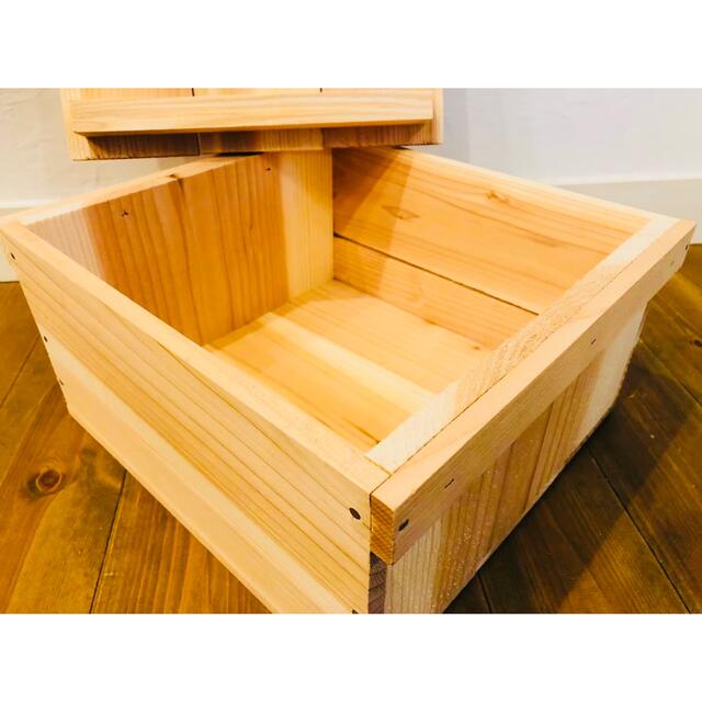 りんご箱 蓋付 角小箱 4箱 // 木箱 ストレージボックス ウッドボックス 