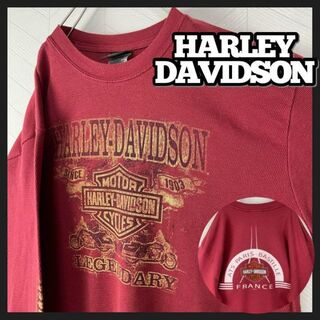 ハーレーダビッドソン(Harley Davidson)のハーレーダビッドソン ロンT 両面プリント 袖ロゴ オーバーサイズ USA古着(スウェット)