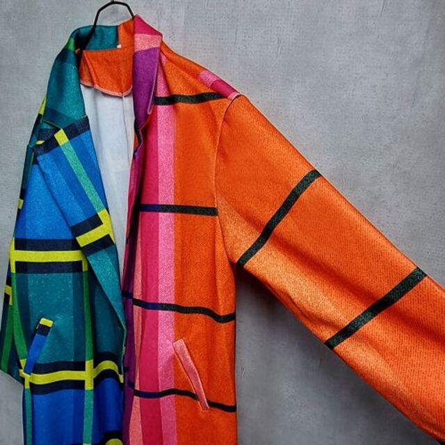 ロング丈 羽織ジャケット コート チェック 派手 レディースのジャケット/アウター(ロングコート)の商品写真