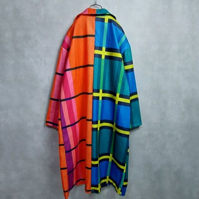ロング丈 羽織ジャケット コート チェック 派手 レディースのジャケット/アウター(ロングコート)の商品写真