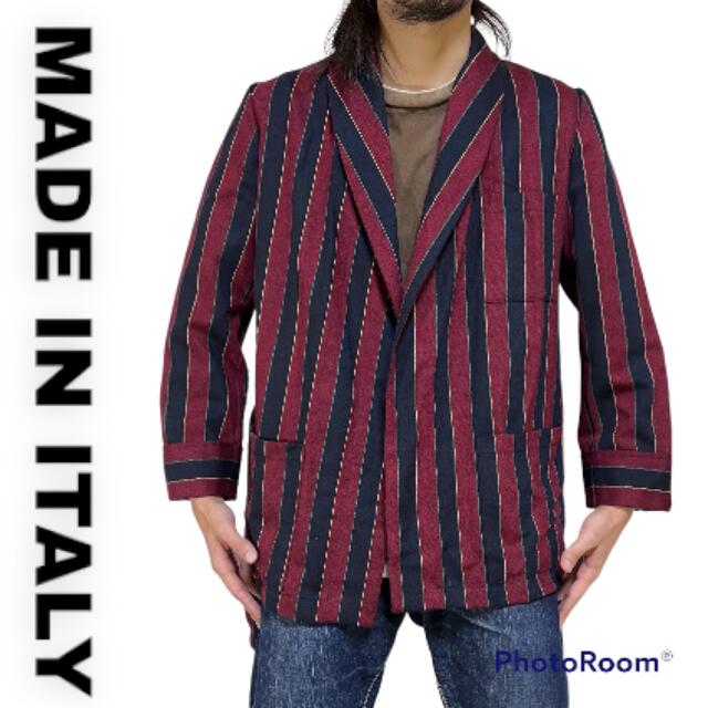 高級イタリア製★ヴィンテージ ストライプ柄 ガウン ジャケット 羽織り