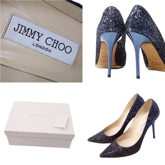 ジミーチュウ　JIMMY CHOO グリッター　ブルー　パンプス　22.5センチ