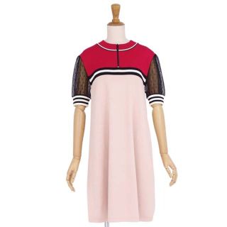 レッドヴァレンティノ(RED VALENTINO)のレッドヴァレンティノ ワンピース ニット 袖レース ドレス ハーフジップ M(ひざ丈ワンピース)