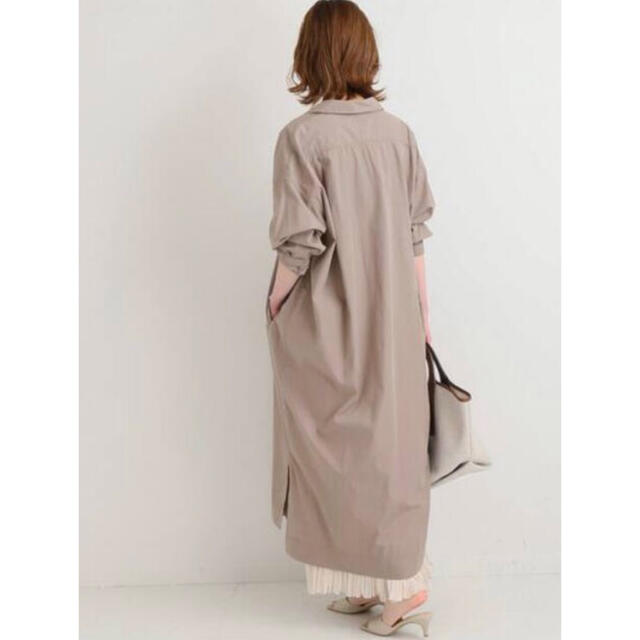 IENA コットンシルク ロング シャツワンピース ベージュ