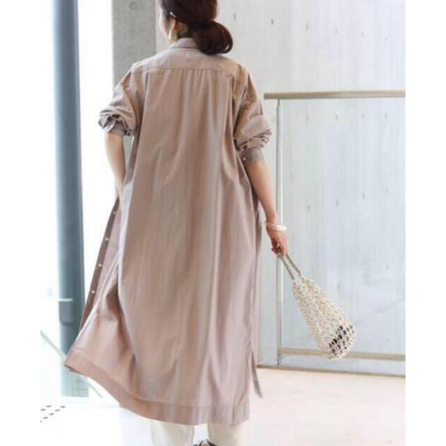IENA コットンシルク ロング シャツワンピース ベージュ
