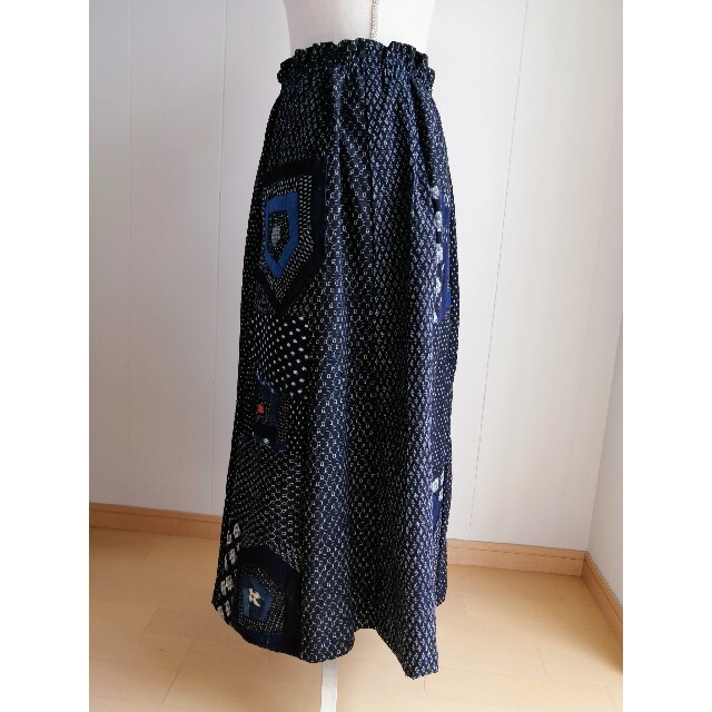 藍染め　絵絣　久留米絣　フード付き　ジャンパースカート