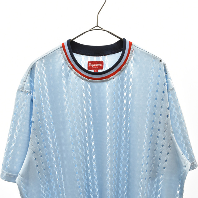 Supreme(シュプリーム)のSUPREME シュプリーム 22SS Perforated Stripe Warm Up Top Teal パーフォレイテッドストライプウォームアップトップ ライトブルー カットソー/Tシャツ メンズのトップス(Tシャツ/カットソー(半袖/袖なし))の商品写真