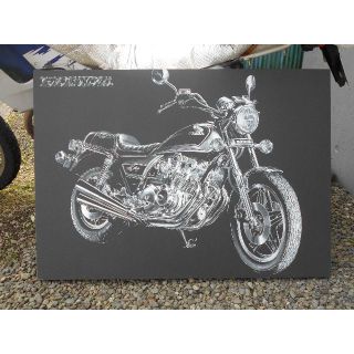 「鷺沼駅」か北山田まで　来られる方　原画ホンダCB７５０カスタム  B全サイズ　(絵画/タペストリー)