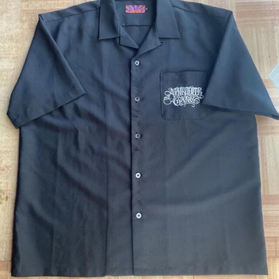 バッズプール　タギングフォント　オープンカラーシャツ　半袖　黒　ブラック　XL
