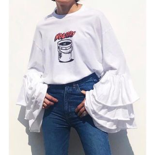 ホリデイ(holiday)の1度のみ着用‼️ほぼ新品‼️holiday スーパーファインラッフルトップス 白(Tシャツ(長袖/七分))