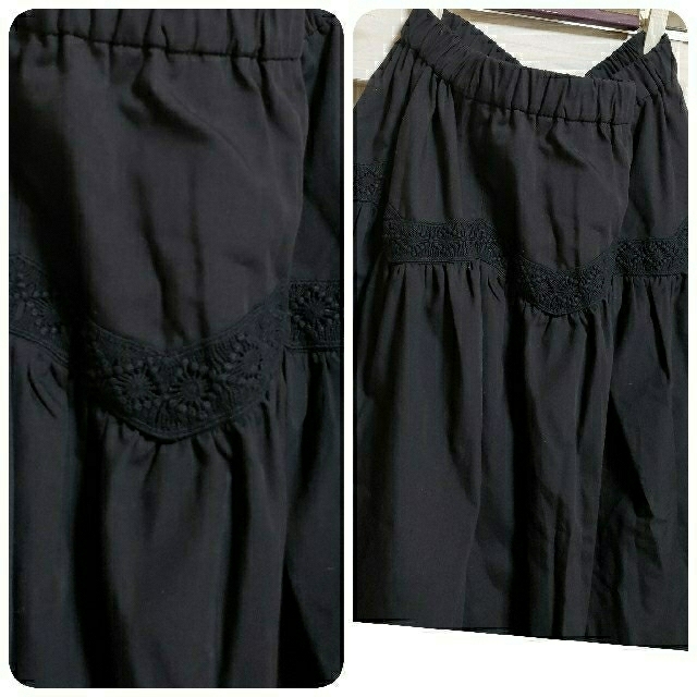 syrup.(シロップ)のくろ様❤SyrupFELISSIMO/レース刺繍のカットが絶妙!黒ロンスカL レディースのスカート(ロングスカート)の商品写真