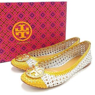 大きいサイズ◎TORY BURCH 総ロゴ柄 バレエシューズ フラット10M