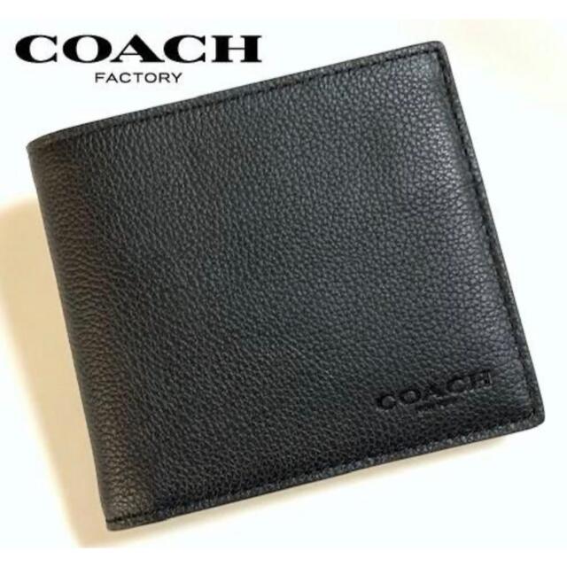 COACH コーチ メンズ カーフ レザー 小銭入れ付き 二つ折り財布