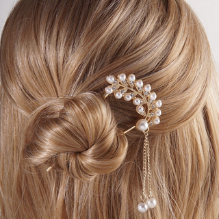 【新品】かんざし パール ビジュー ヘアスティック U字コーム ゴールド 着物(その他)