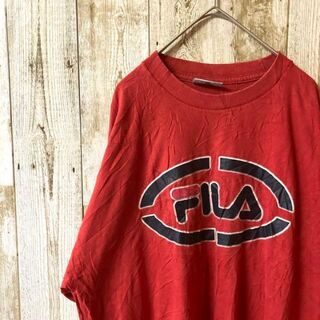フィラ(FILA)のオーバーサイズ　ビッグシルエット　FILA　ビッグロゴ　Tシャツ　赤　レッド(Tシャツ/カットソー(半袖/袖なし))