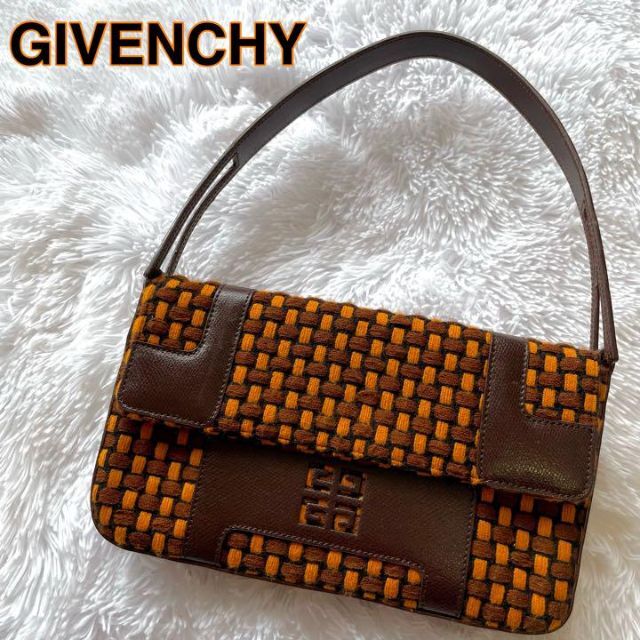 ■レア■ GIVENCHY ナイチンゲール ゴールド金具 編み込みレザーバッグ