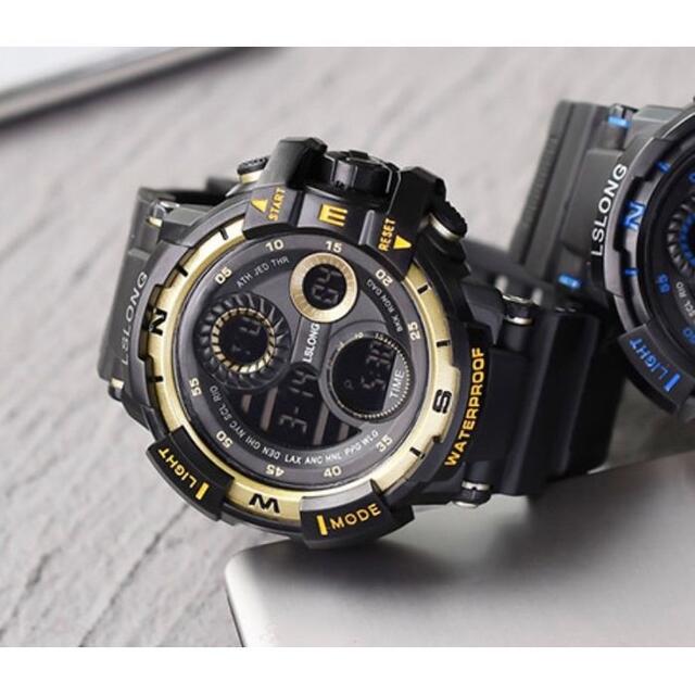 ★海外限定 黒×ゴールド ダイバーズ ビッグフェイス スポーツ 腕時計50m防水 メンズの時計(腕時計(デジタル))の商品写真