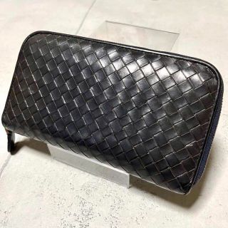 ボッテガヴェネタ(Bottega Veneta)の美品　ボッテガヴェネタ　イントレチャート　ラウンドジップ　長財布　ダークブルー(長財布)