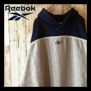 リーボック(Reebok)のオーバーサイズ　リーボック　ワンポイント刺繍ロゴ　パーカー　グレー　ネイビー(パーカー)