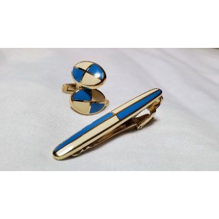 正規未 イヴサンローラン YSL 2カラーカフスボタン 青×白 タイピン