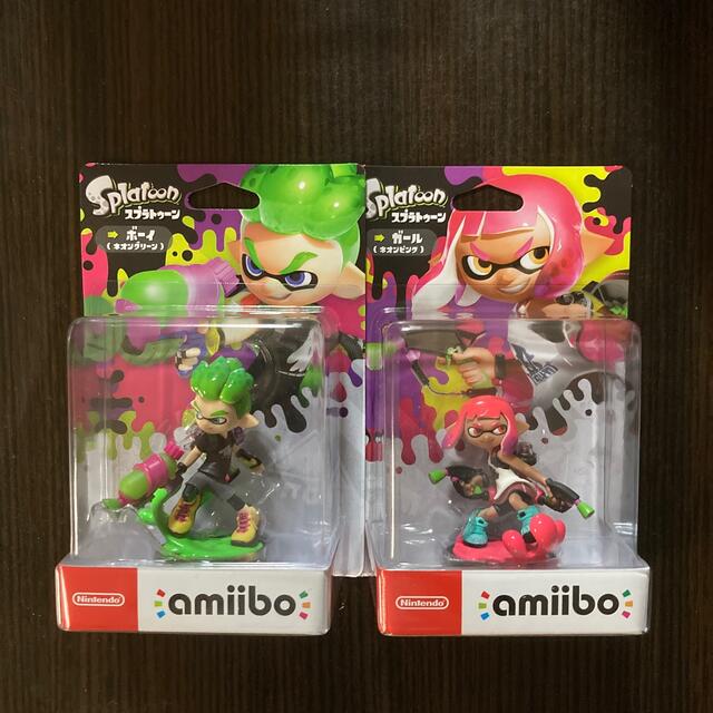 amiibo ボーイ　ガール　２つセット　ネオンピンク　ネオングリーン エンタメ/ホビーのフィギュア(ゲームキャラクター)の商品写真