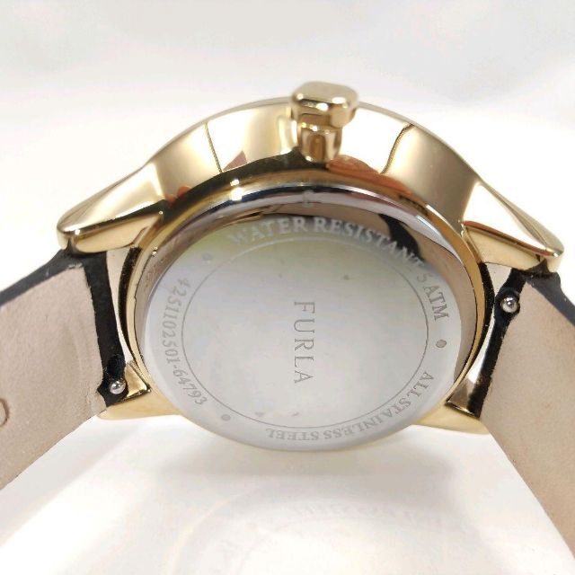 【美品】 FURLA フルラ 腕時計 メトロポリス イエローゴールド レザー