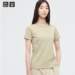 ユニクロ(UNIQLO)のユニクロ クルーネックT ベージュ Mサイズ(Tシャツ(半袖/袖なし))