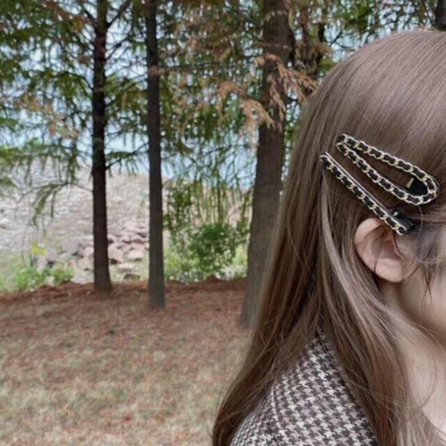 シャネル風 ヴィンテージ ヘアクリップ ヘアピン 髪留め ゴールド 黒