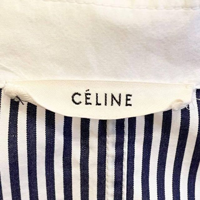 流行に celine - 極美品 フィービー期⭐️セリーヌ バンドカラー ストライプ 長袖シャツ ホワイト シャツ+ブラウス(長袖+七分