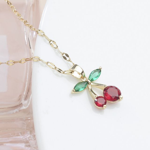 K18 ダイヤ 0.3ct ルビー チェリー さくらんぼ ピアス ネックレス-