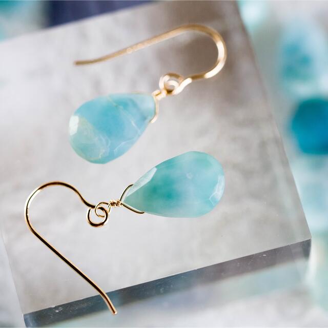 特価一点限り☆ラリマー Larimar 14kgf☆フックピアス・イヤリング11 ハンドメイドのアクセサリー(ピアス)の商品写真