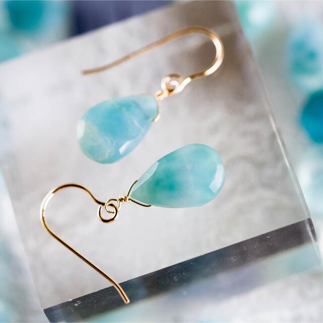 特価一点限り☆ラリマー Larimar 14kgf☆フックピアス・イヤリング11 ハンドメイドのアクセサリー(ピアス)の商品写真