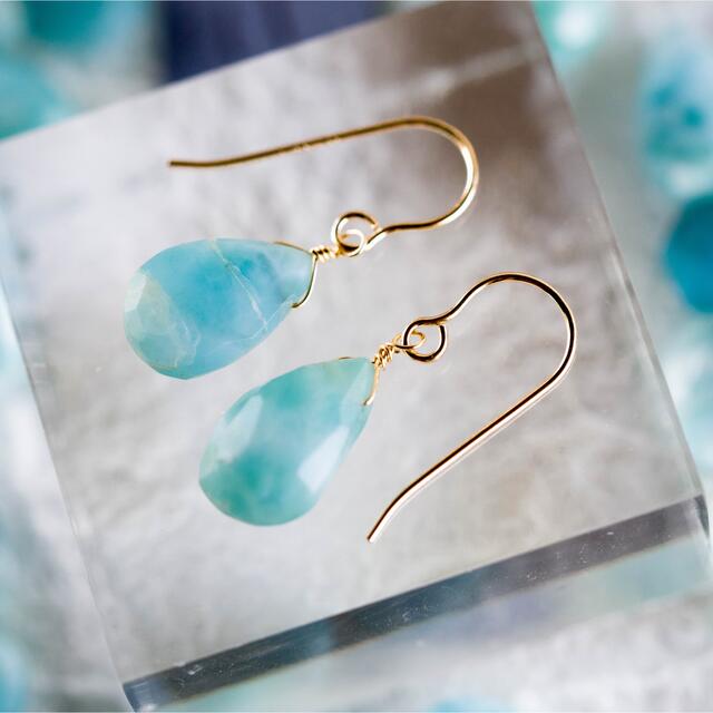 特価一点限り☆ラリマー Larimar 14kgf☆フックピアス・イヤリング11 ハンドメイドのアクセサリー(ピアス)の商品写真