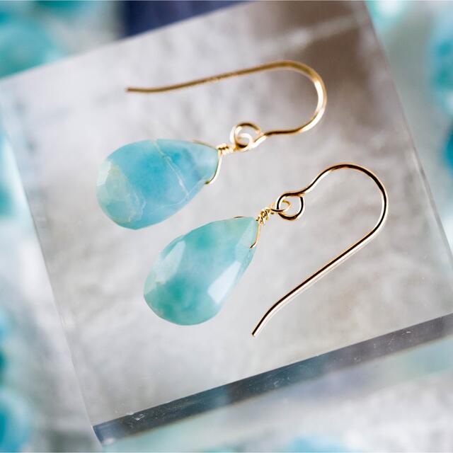 特価一点限り☆ラリマー Larimar 14kgf☆フックピアス・イヤリング11 ハンドメイドのアクセサリー(ピアス)の商品写真