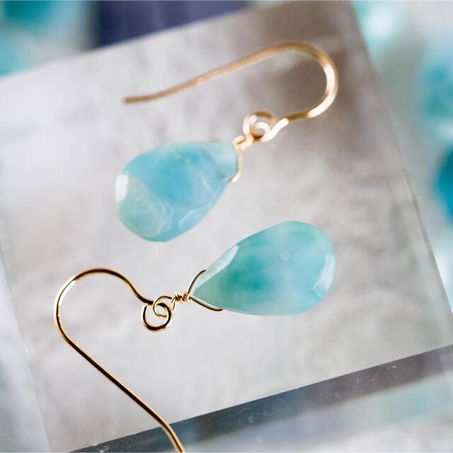 特価一点限り☆ラリマー Larimar 14kgf☆フックピアス・イヤリング11 ハンドメイドのアクセサリー(ピアス)の商品写真