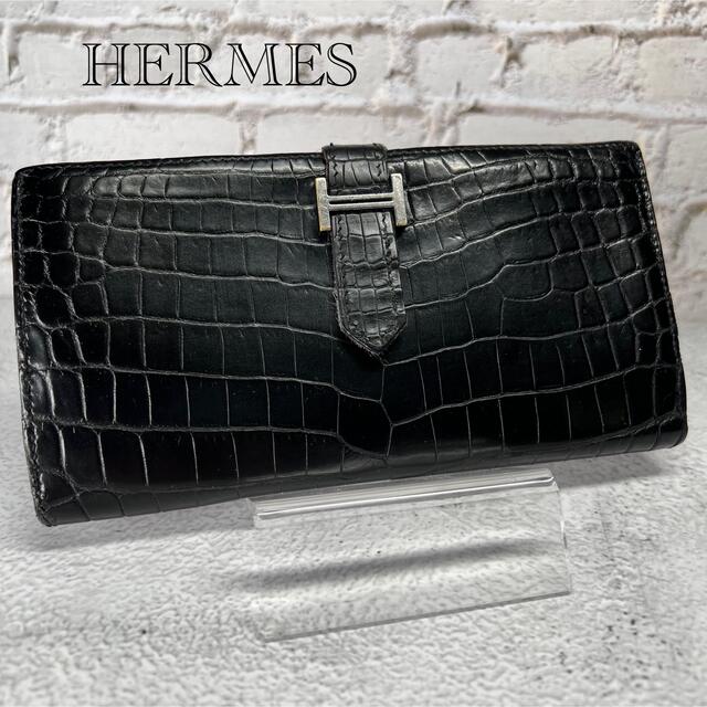 値下げ】 長財布 HERMES エルメス - Hermes べアンブラック 折り財布